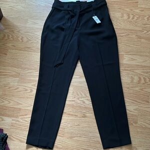 Express Size 8 Long Black Straight Leg Ankle High Rise Pants Tie Waist